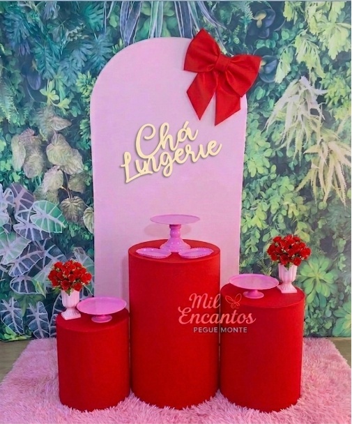 Kit Padrão - Chá Lingerie - Vermelho/Rosa Laço - Mil Encantos Pegue e monte