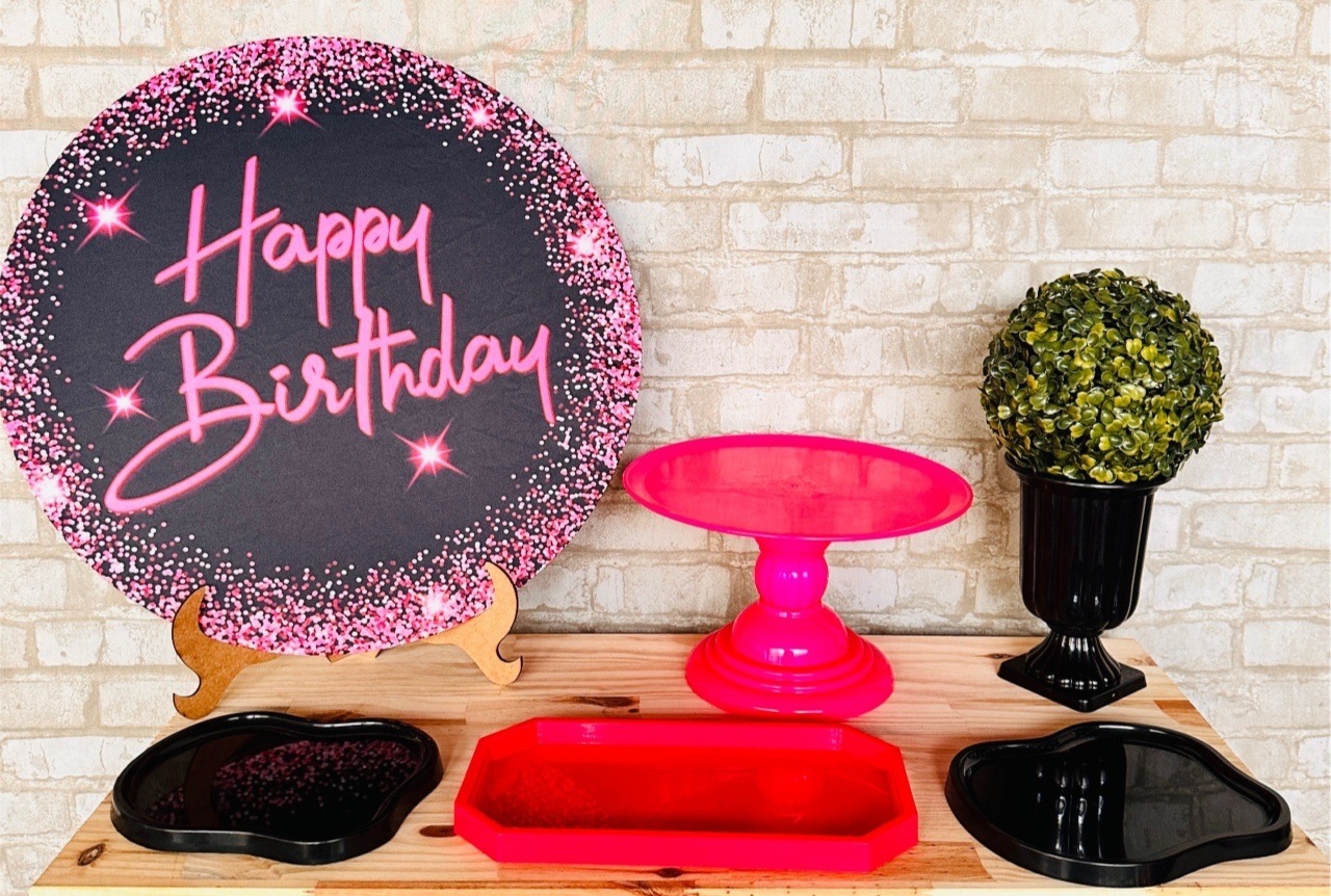 Kit Mesa - Happy Birthday Preto/Pink - Mil Encantos Pegue e monte
