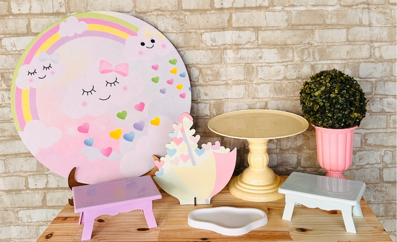 Kit de Mesa Ma - Chuva de Amor - Mil Encantos pegue e monte