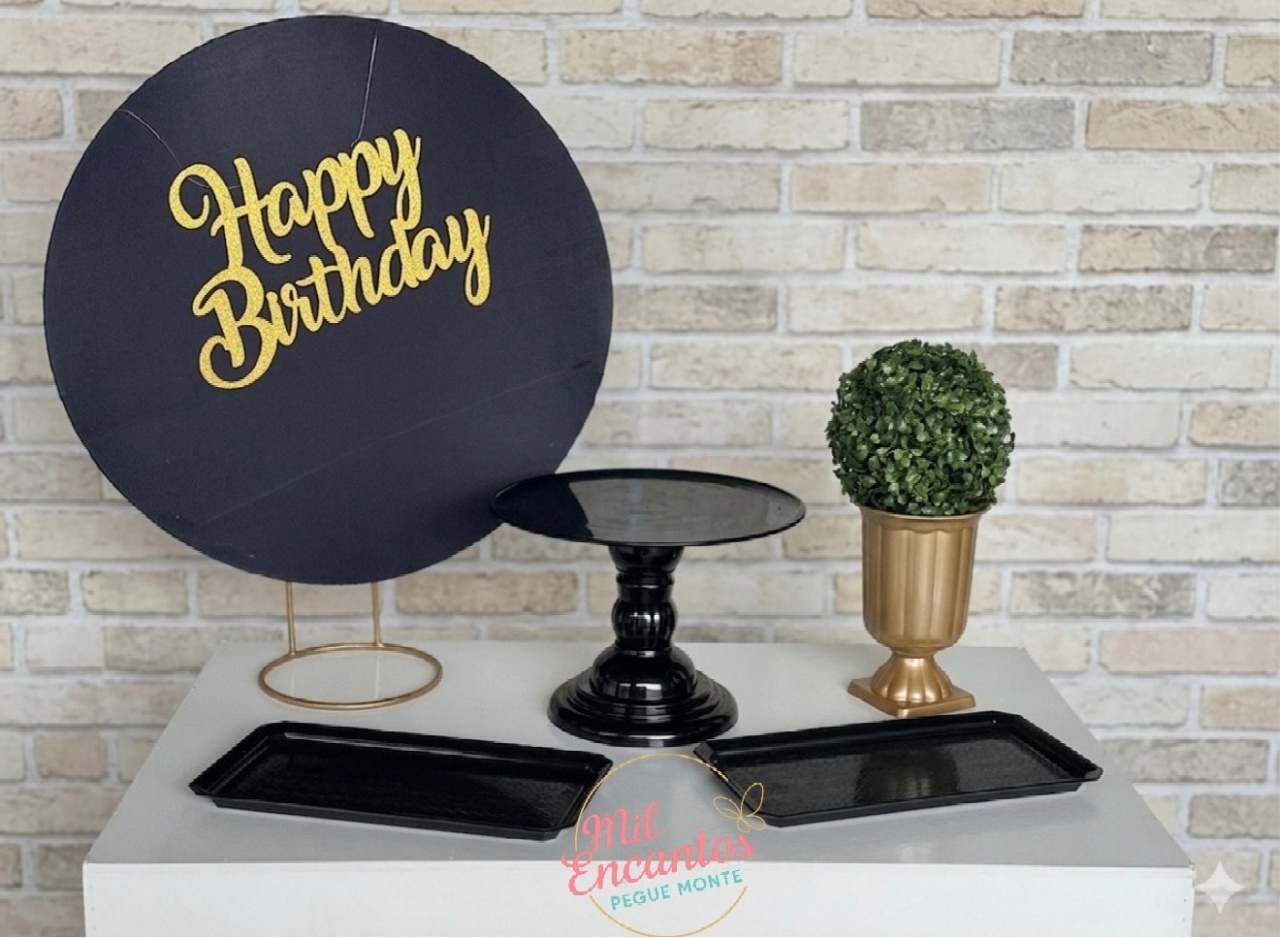 Kit Mesa - Preto Happy Dourado - Mil Encantos Pegue e monte
