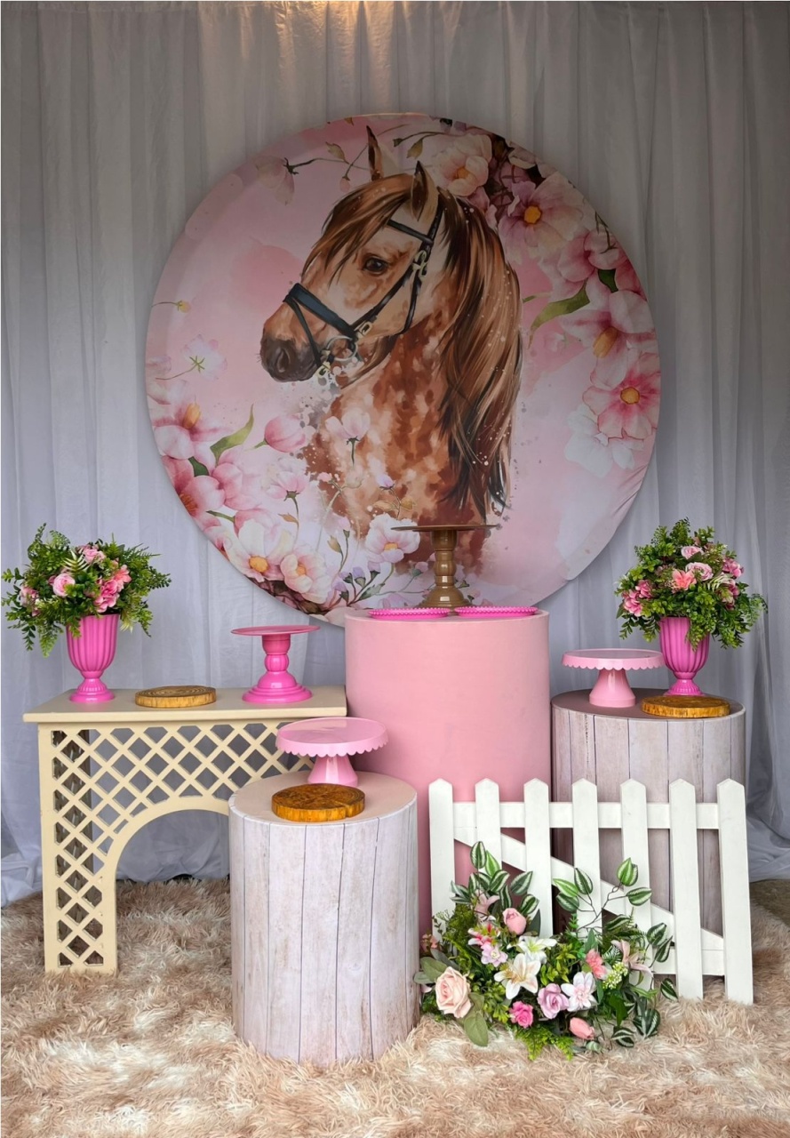 Kit Cavalo Rosa +Triliça+Cerquinha - Nicolle milde