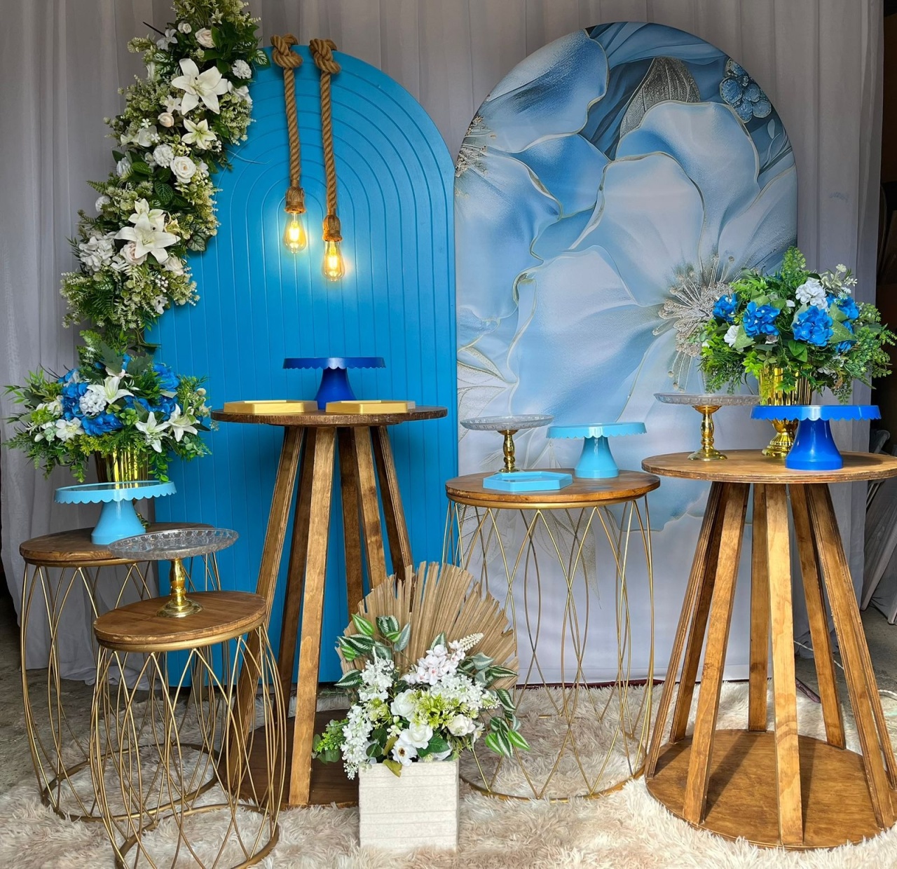 Kit Flores Azul 3D + Lateral + Nani+ Mesa Madeira  - Nicolle milde