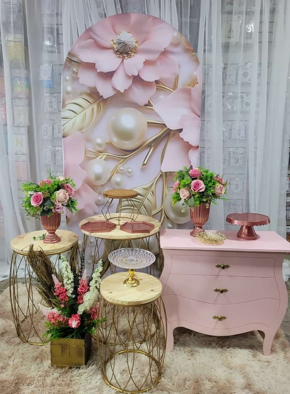 Kit Flores  Lateral Pérola Com Flor Rosa  - Nicolle milde