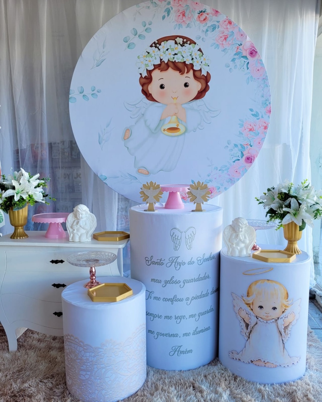Kit  Batizado Anjo Rosa, Capa Personalizada + Mini - Nicolle milde