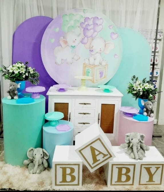Kit Cha Revelação Elefantinho, Verde E Lilas  - Nicolle milde