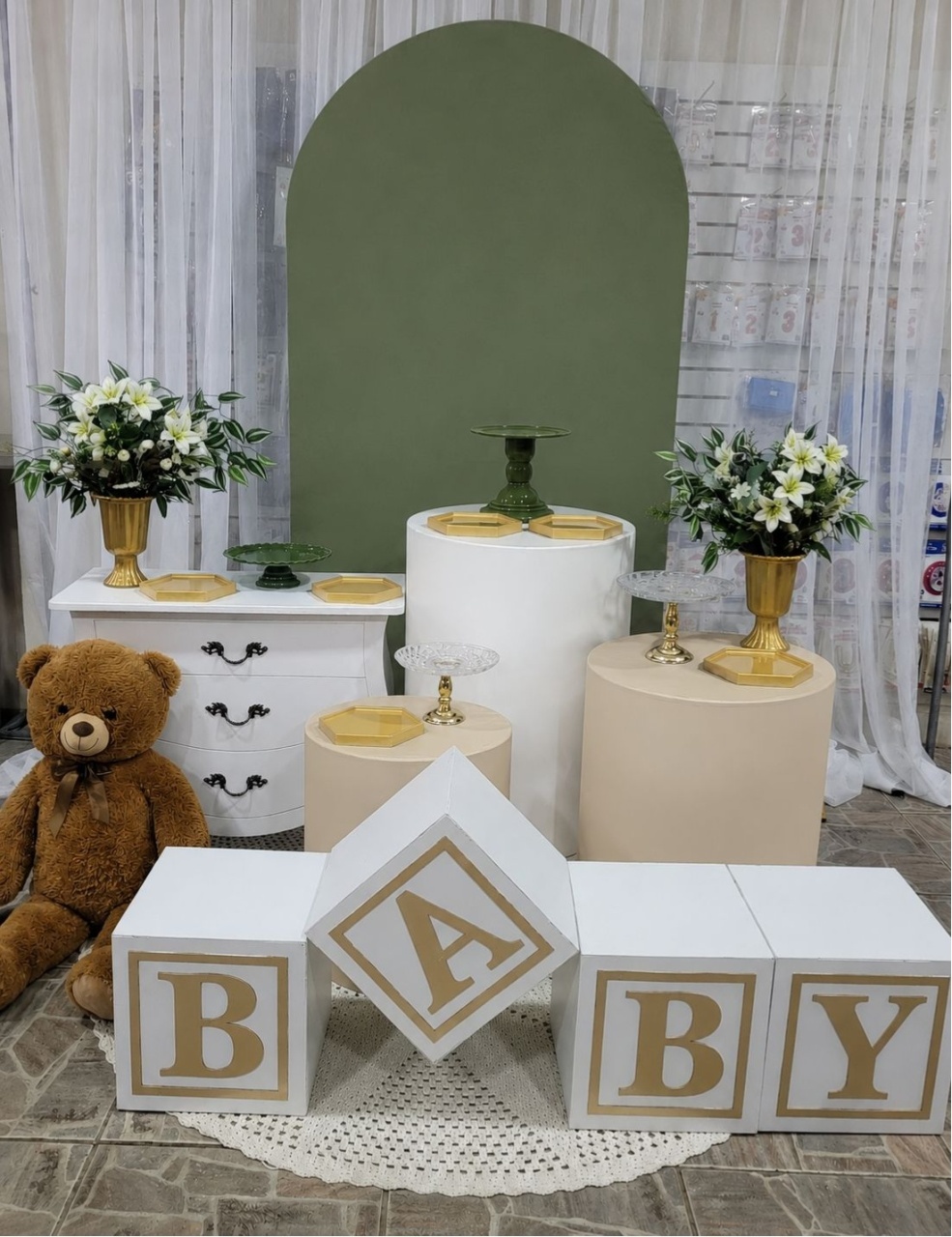 Kit Chá de Bebe, Lateral Personalizada + Mini Verde E Bege - Nicolle milde