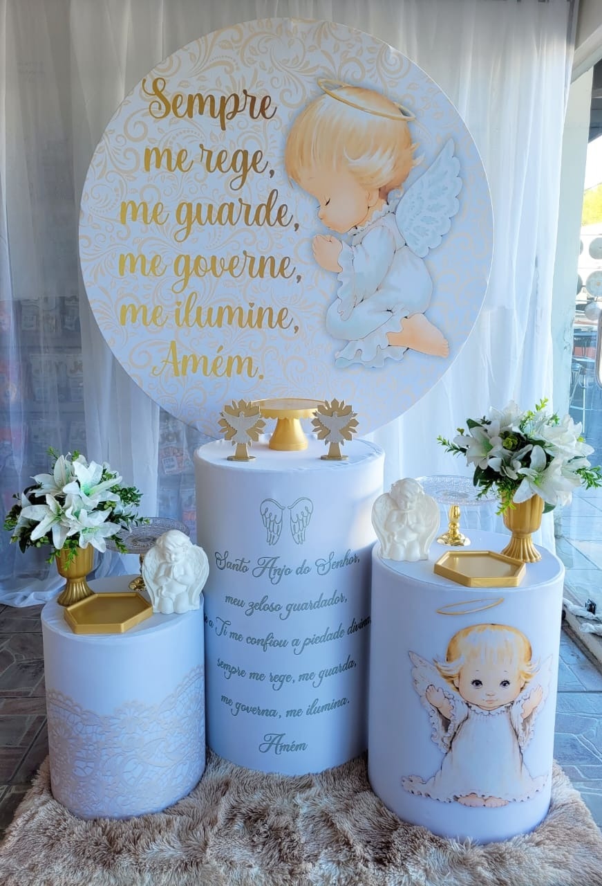Kit Batizado Oração de Santo Anjo Dourado, Capa Personalizada - Nicolle milde