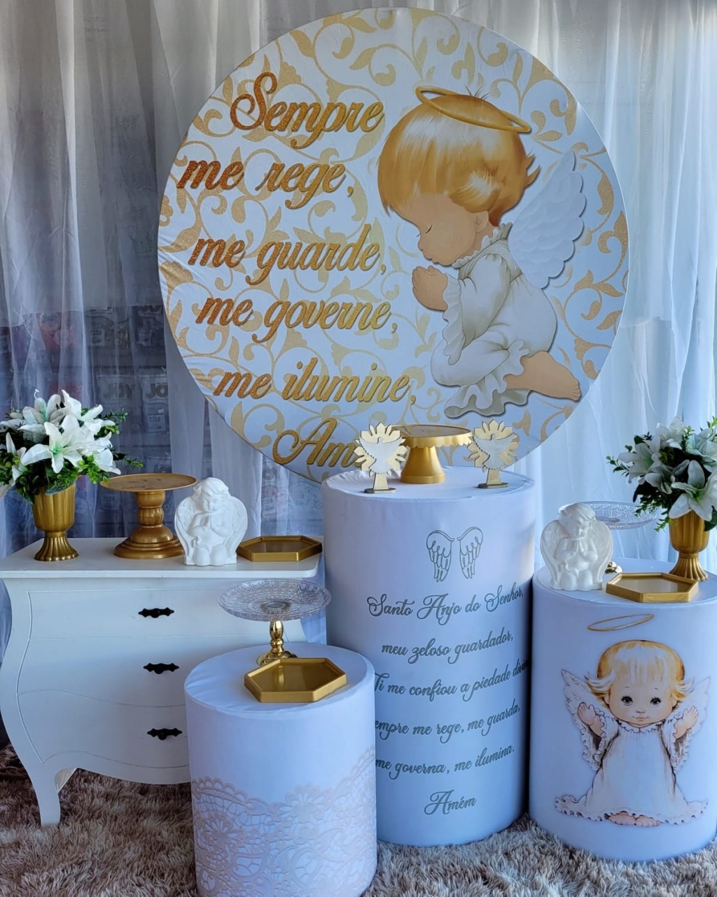 Kit  Batizado Oração de Santo Anjo Dourado, Capa Personalizada + Mini  - Nicolle milde