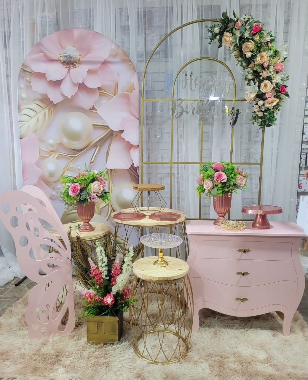 Kit Flores Lateral Pérola Com Flor Rosa  + Janela  - Nicolle milde