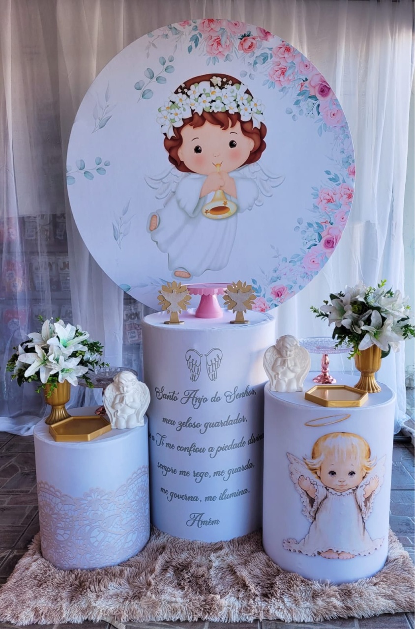 Kit  Batizado Anjo Rosa, Capa Personalizada - Nicolle milde