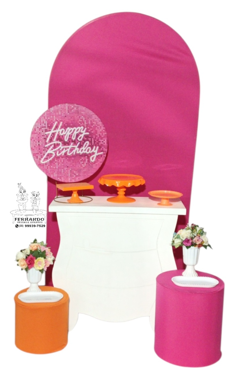 Kit Happy Birthday Rosa Forte E Laranja - FERNANDO FESTAS E EVENTOS
