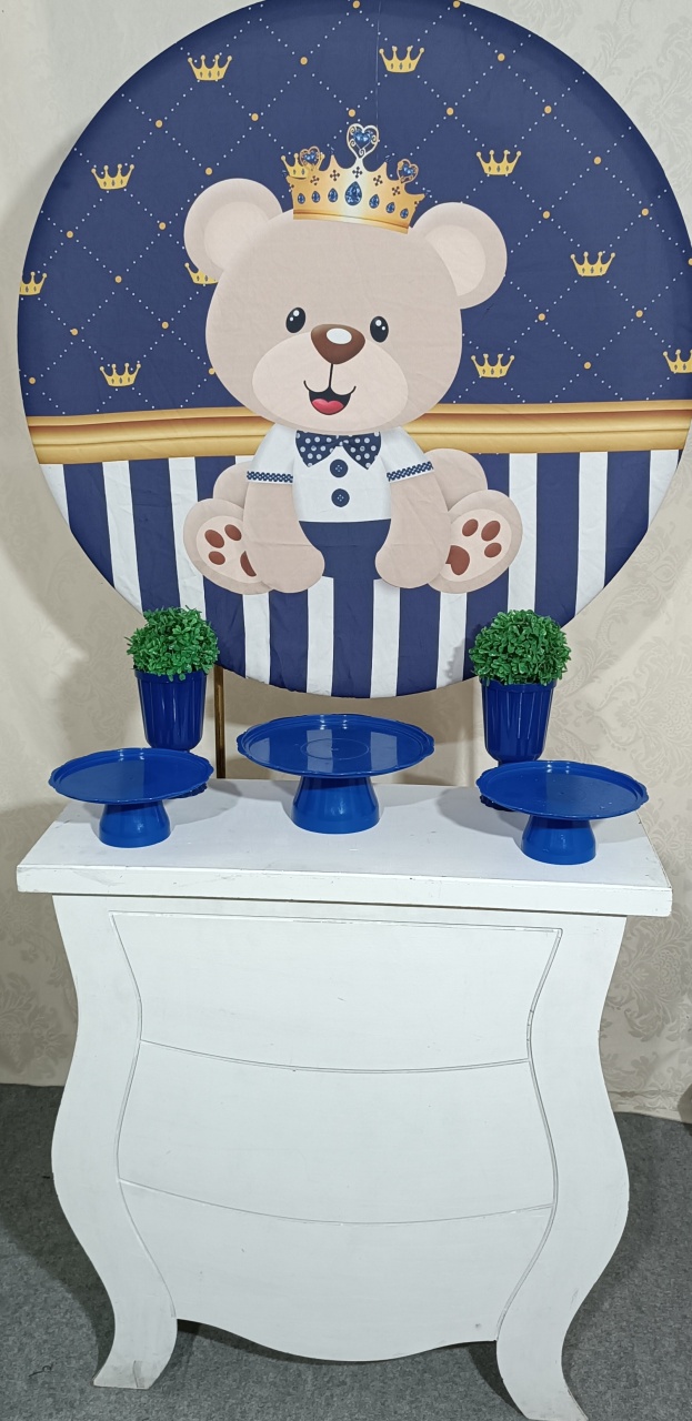 Mini Table Urso Coroa Azul Um Metro  - FERNANDO FESTAS E EVENTOS