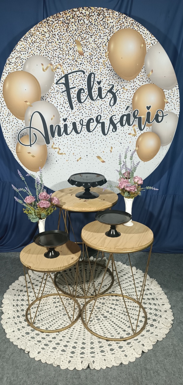 Kit Feliz Aniversário Dourado E Prata Fundo Branco (07) - FERNANDO FESTAS E EVENTOS
