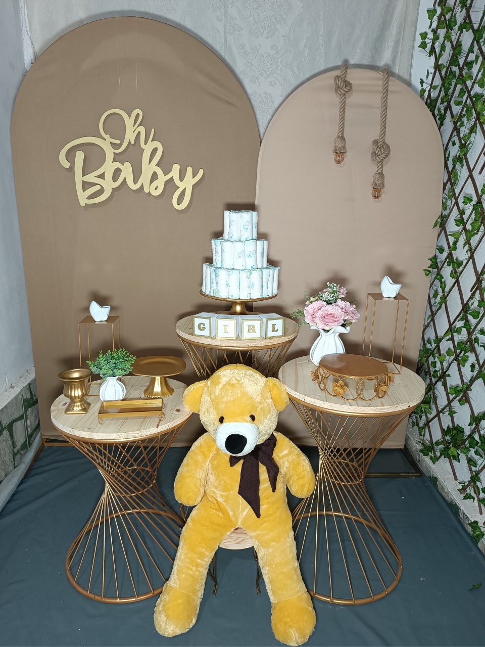 Kit Oh Baby Marrom Claro Marrom Escuro Com Mesa Torcida Com O Urso 02 - FERNANDO FESTAS E EVENTOS