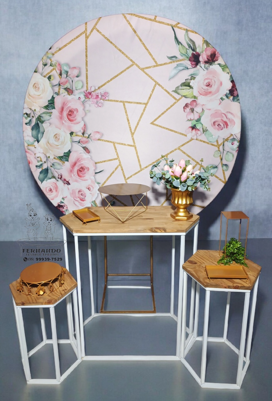 Painel Floral Mármore Dourado 01 - FERNANDO FESTAS E EVENTOS