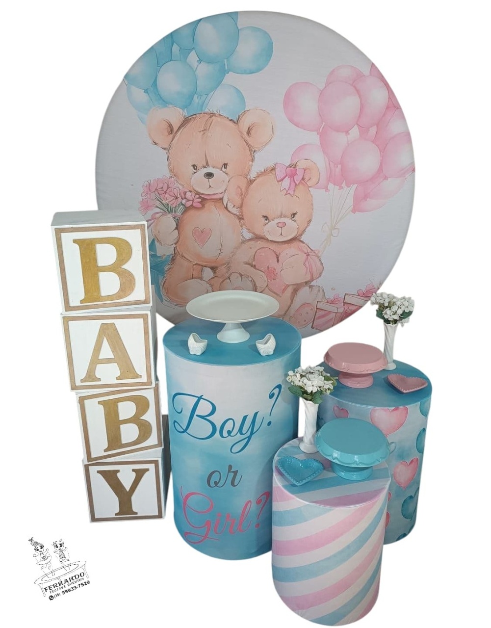 Kit Boy Grill Urso Balões Azul E Rosa (04) - FERNANDO FESTAS E EVENTOS