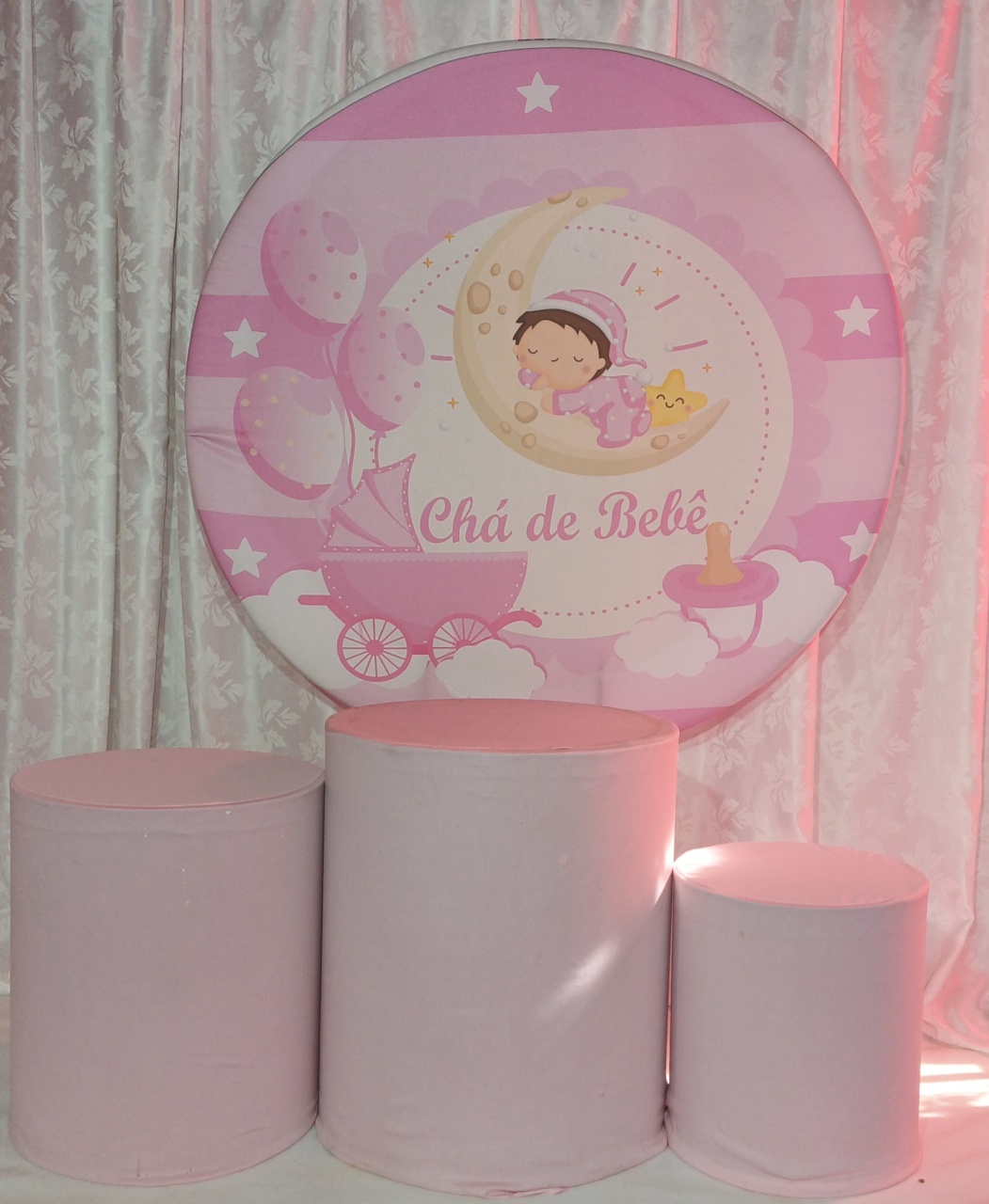 Kit Chá de Bebê Rosa Menina Na Lua 01 - FERNANDO FESTAS E EVENTOS