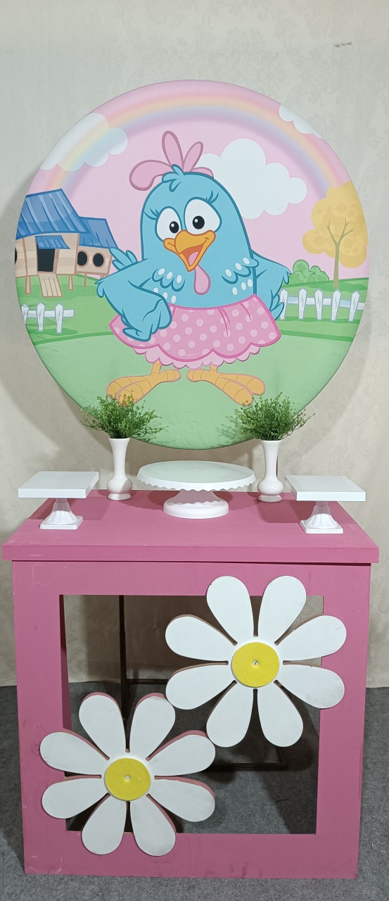 Mini Table Galinha Pintadinha Rosa Um Metro  - FERNANDO FESTAS E EVENTOS