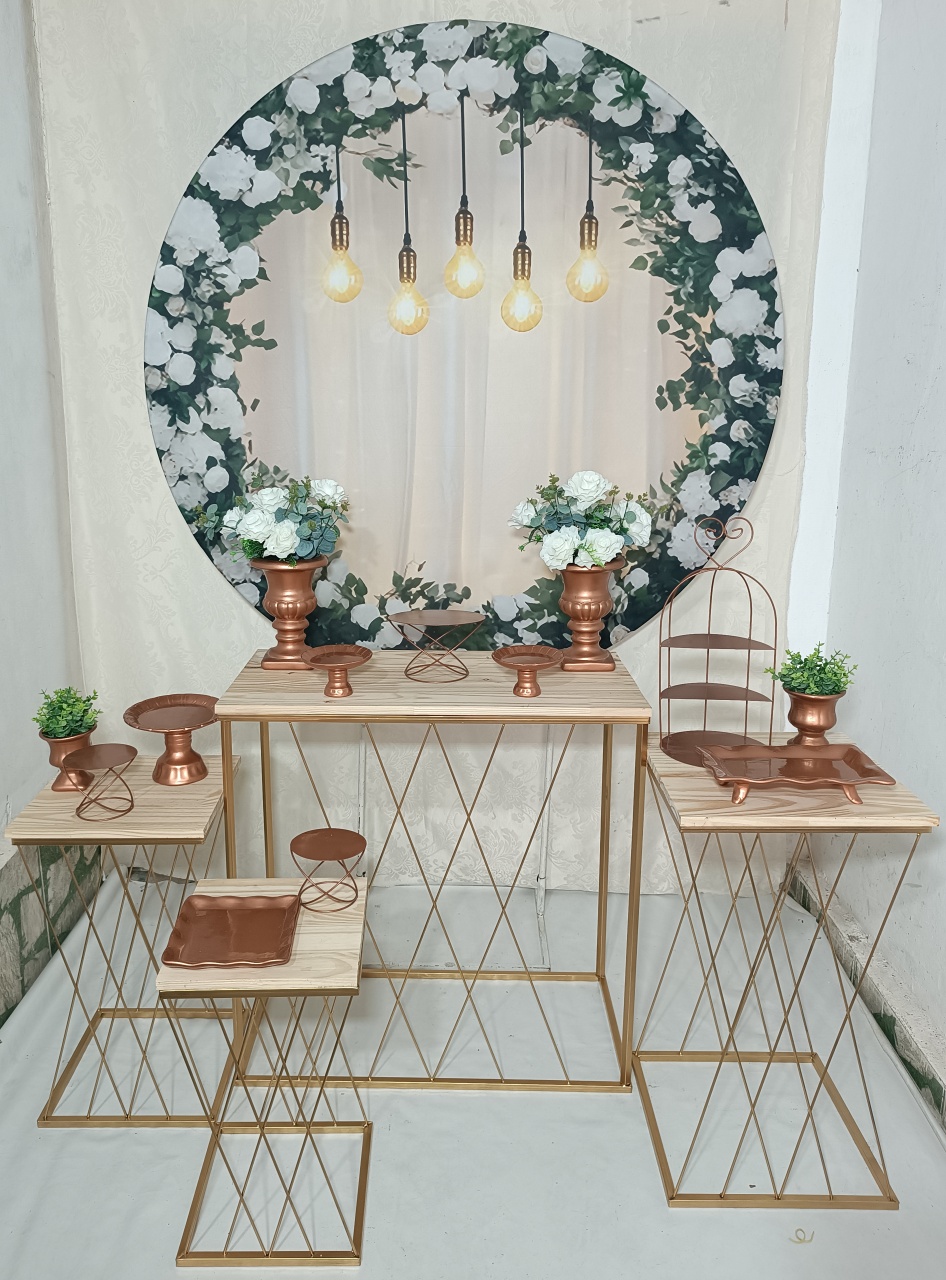Kit Luxo Rose Mesa Retangular Dourado  - FERNANDO FESTAS E EVENTOS