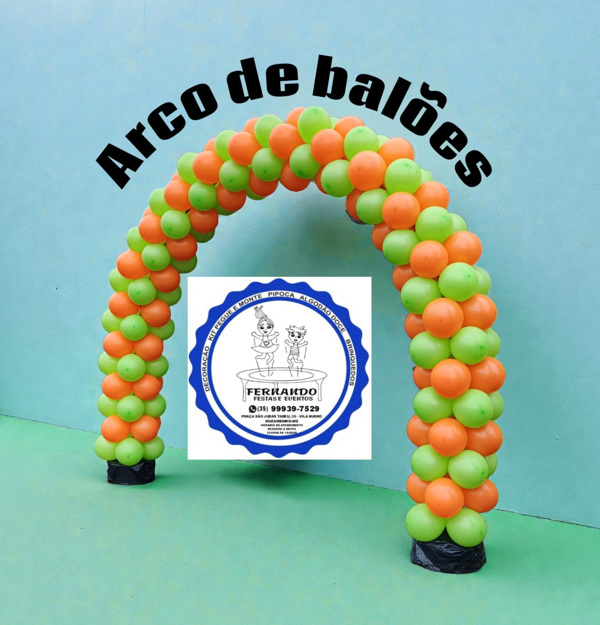 Arco de Balões Laranja E Verde Limão - FERNANDO FESTAS E EVENTOS