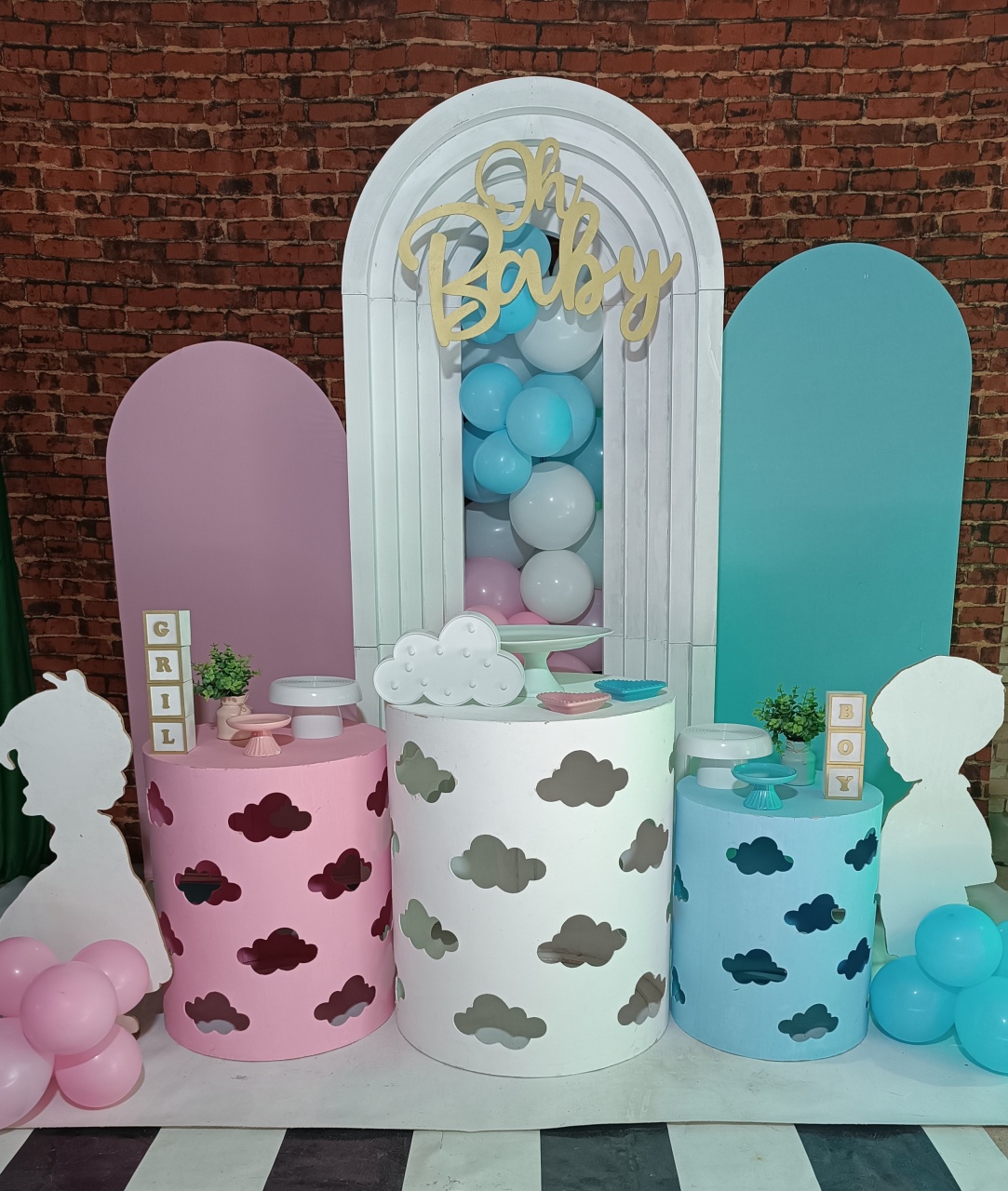 Oh Baby Painel 3 D Trio Cilindros Nuvem (04) - FERNANDO FESTAS E EVENTOS