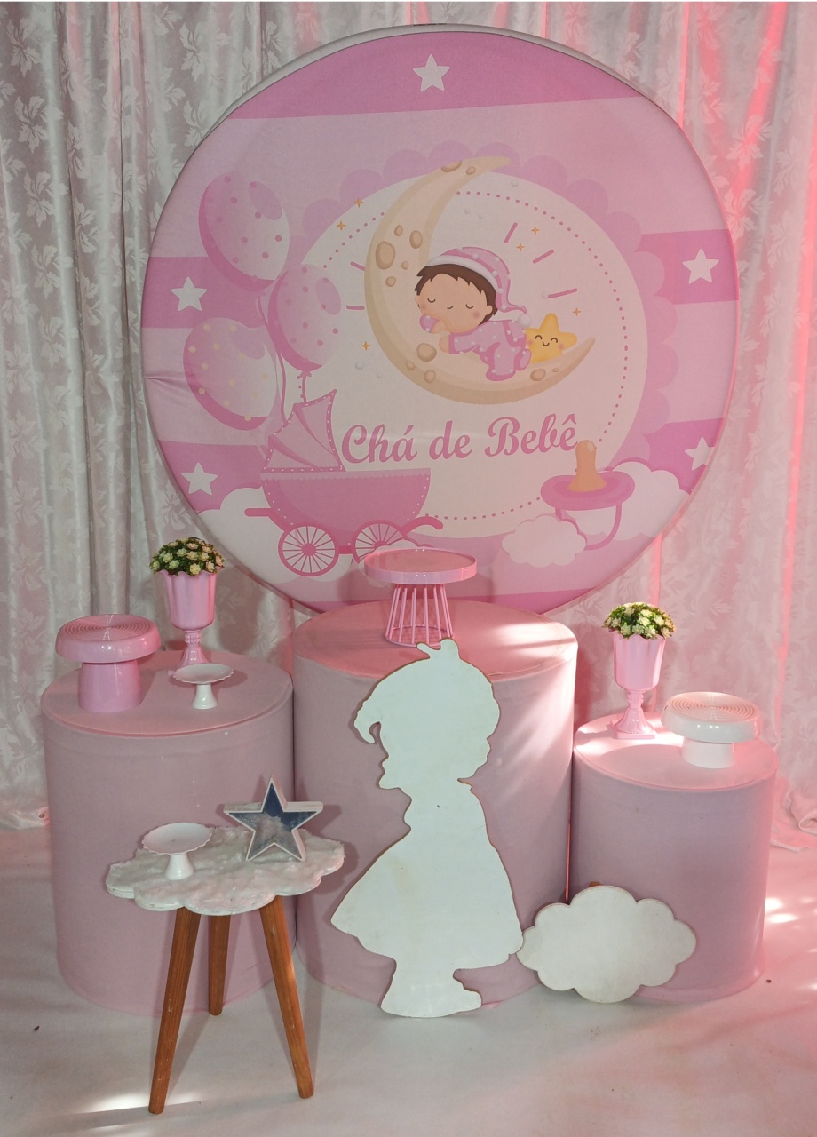 Kit Chá de Bebê Rosa Menina Na Lua 02 - FERNANDO FESTAS E EVENTOS