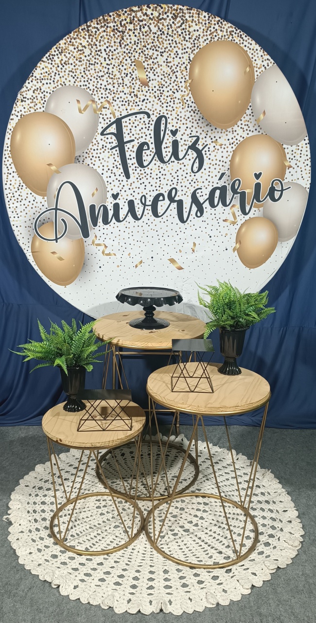Kit Feliz Aniversário Dourado E Prata Fundo Branco (08) - FERNANDO FESTAS E EVENTOS