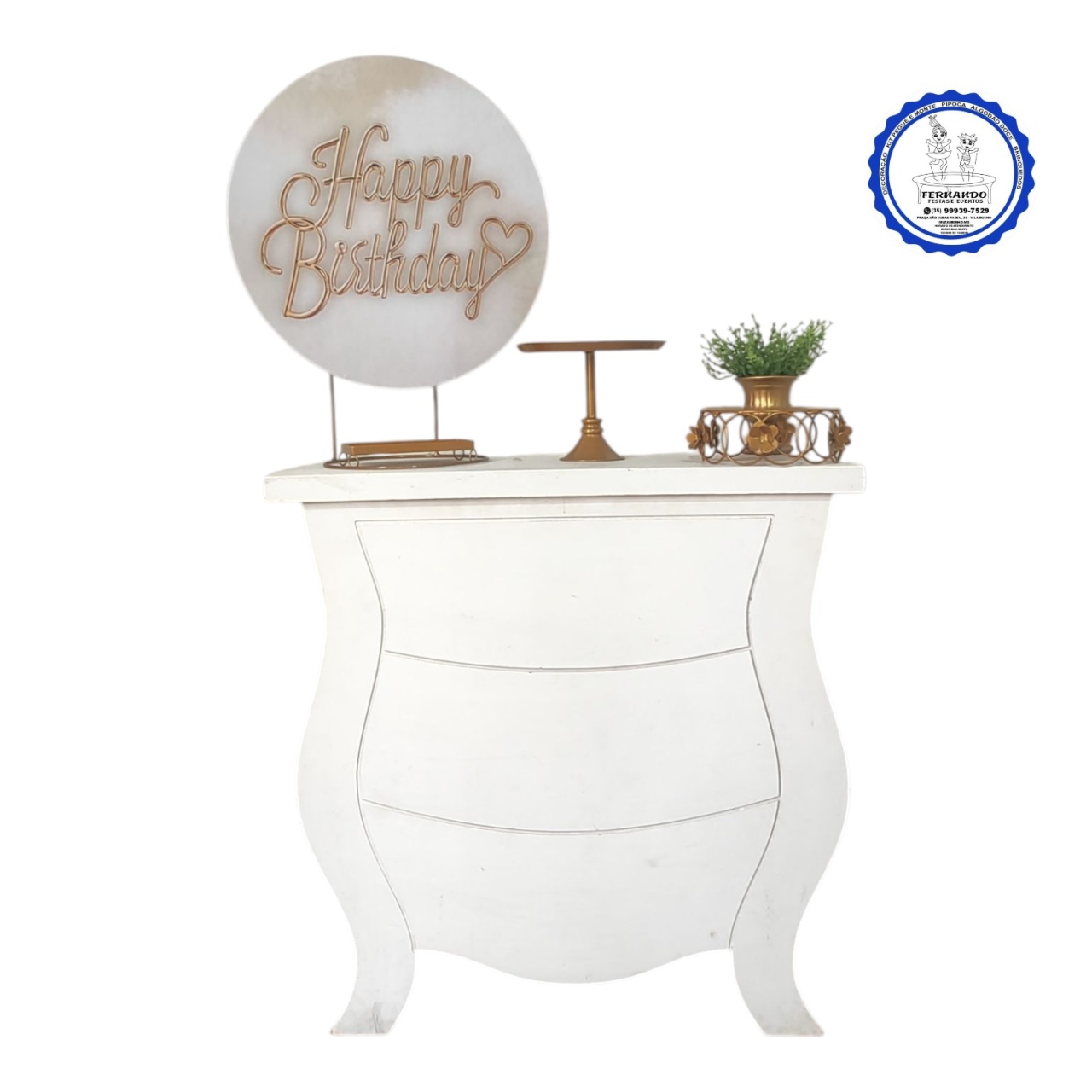 Mini Table Happy Birthday Dourado Com Coração 50 X 50 - FERNANDO FESTAS E EVENTOS