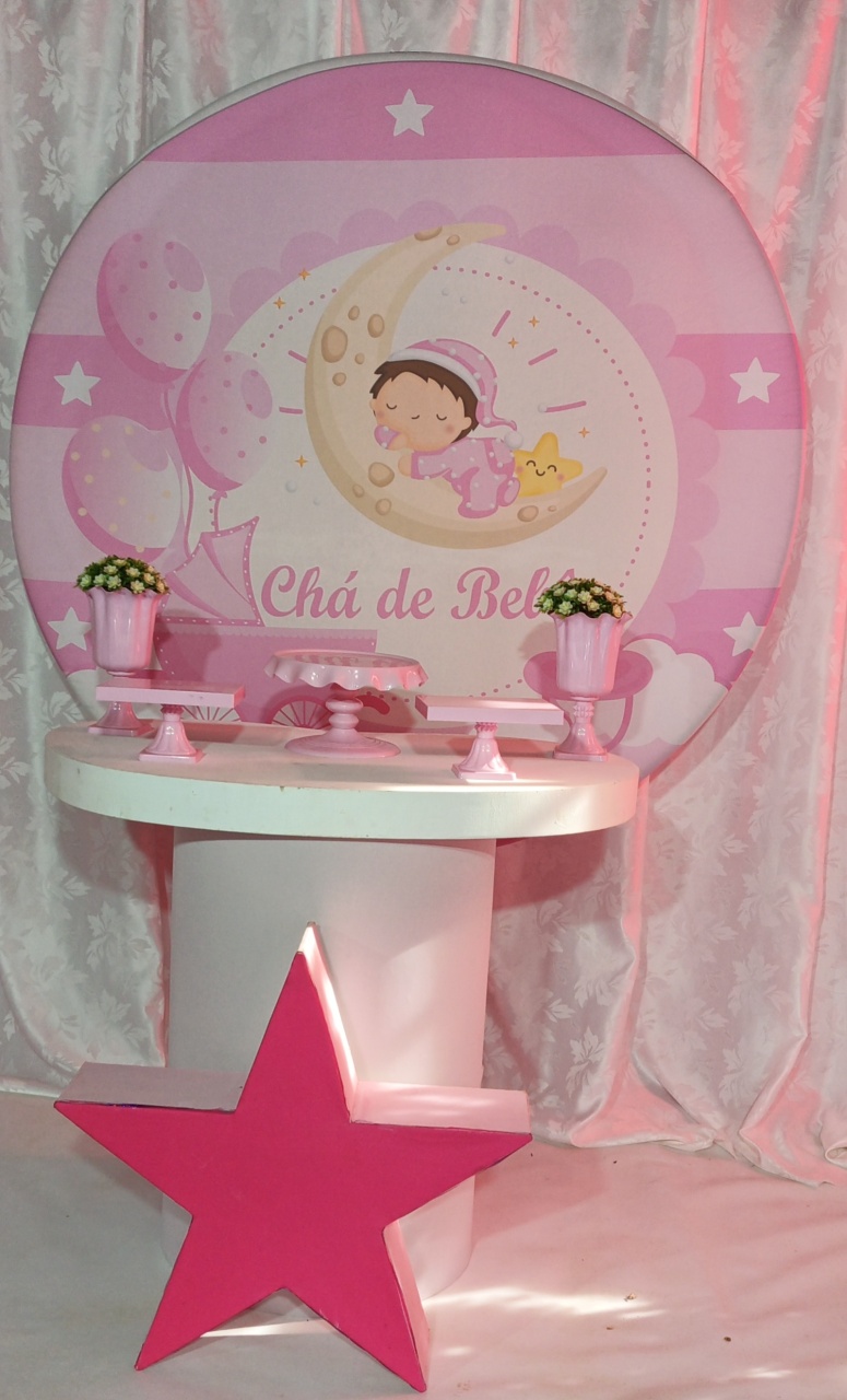 Kit Chá de Bebê Rosa Menina Na Lua 03 - FERNANDO FESTAS E EVENTOS