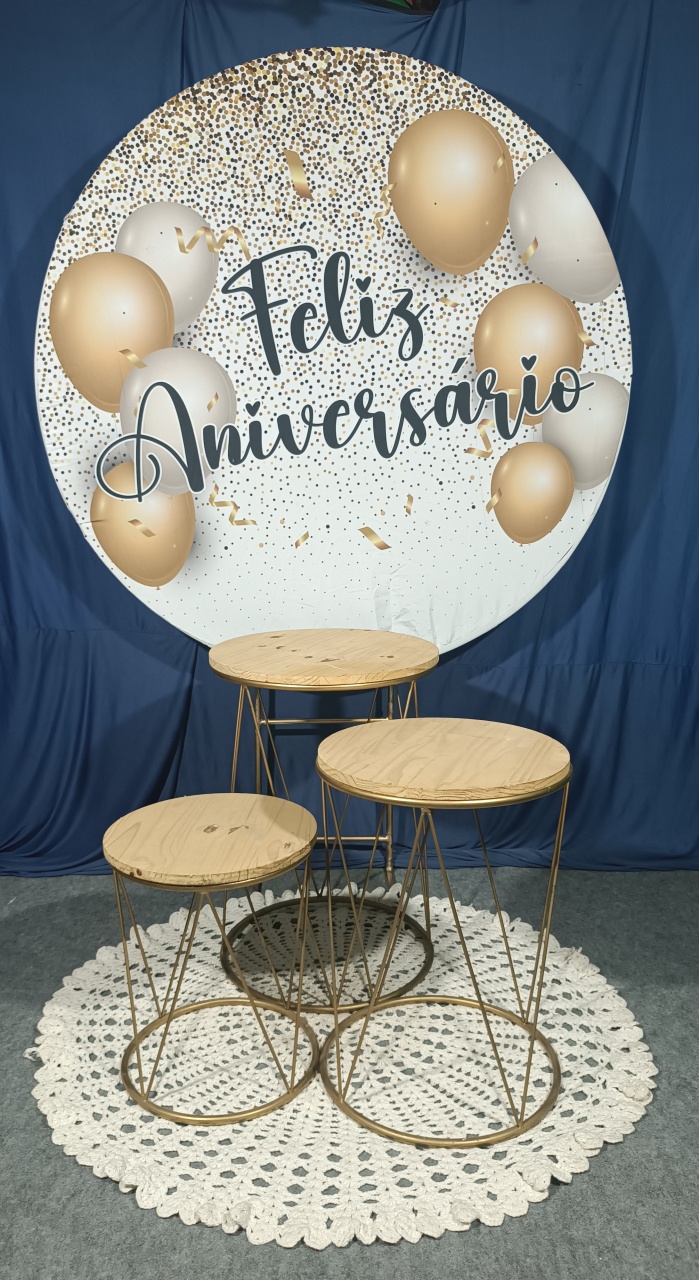 Kit Feliz Aniversário Dourado E Prata Fundo Branco (06) - FERNANDO FESTAS E EVENTOS