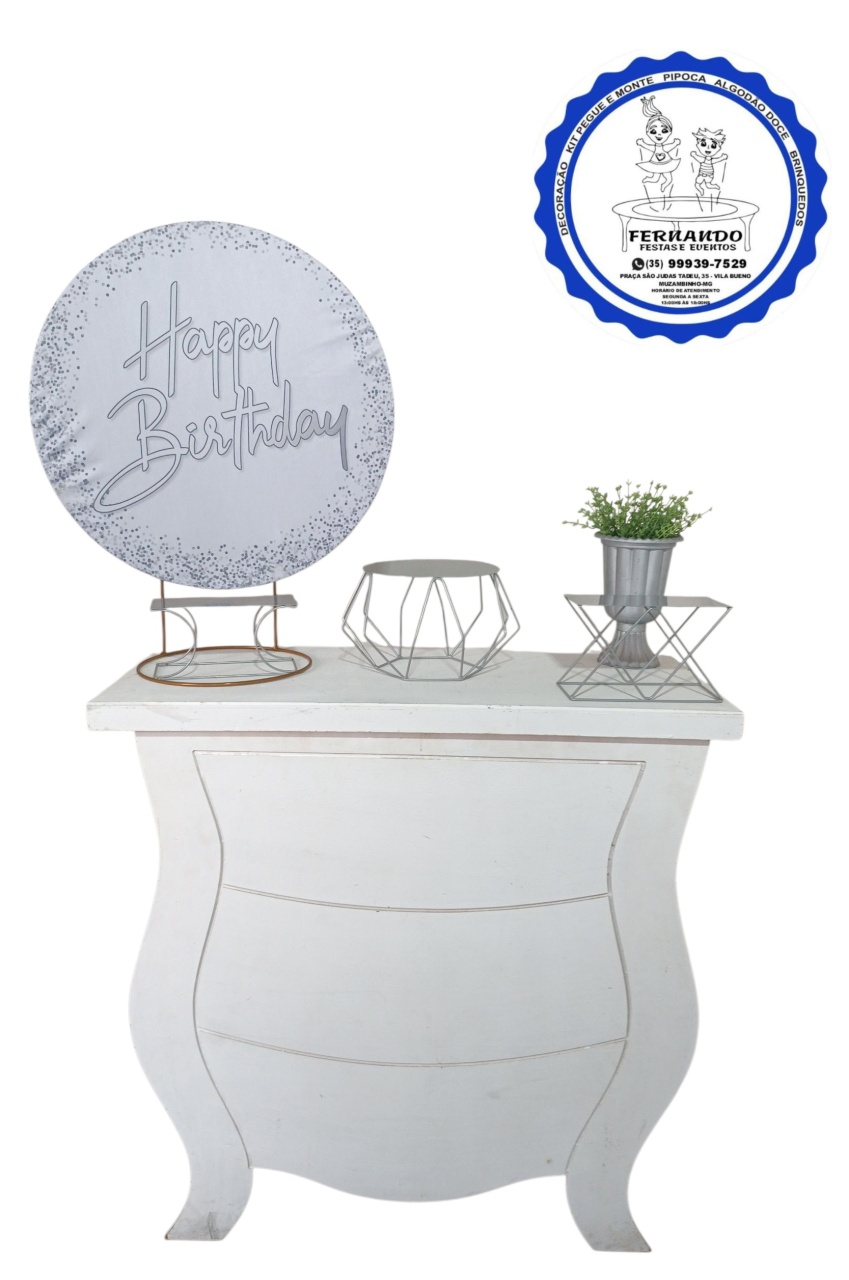Mini Table Happy Birthday Prata - FERNANDO FESTAS E EVENTOS