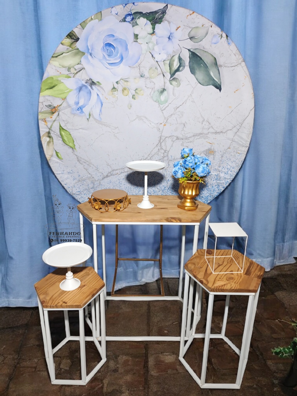 Painel Floral Mármore Azul 01 - FERNANDO FESTAS E EVENTOS