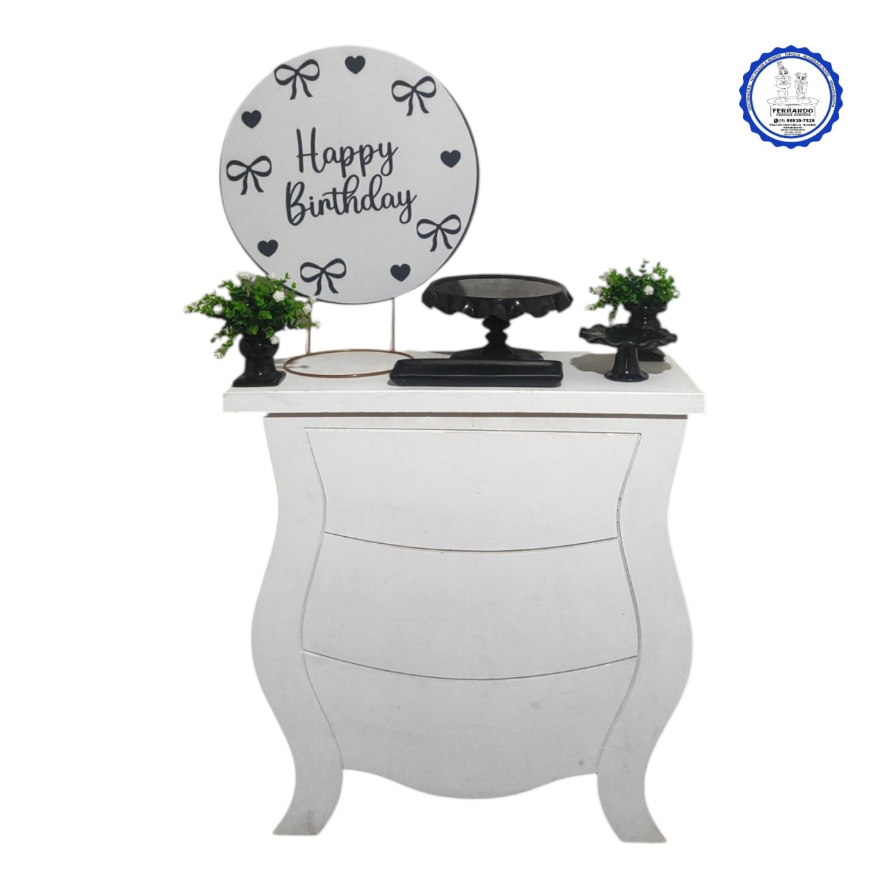 Mini Tablet Happy Birthday Preto E Branco 50X50 - FERNANDO FESTAS E EVENTOS