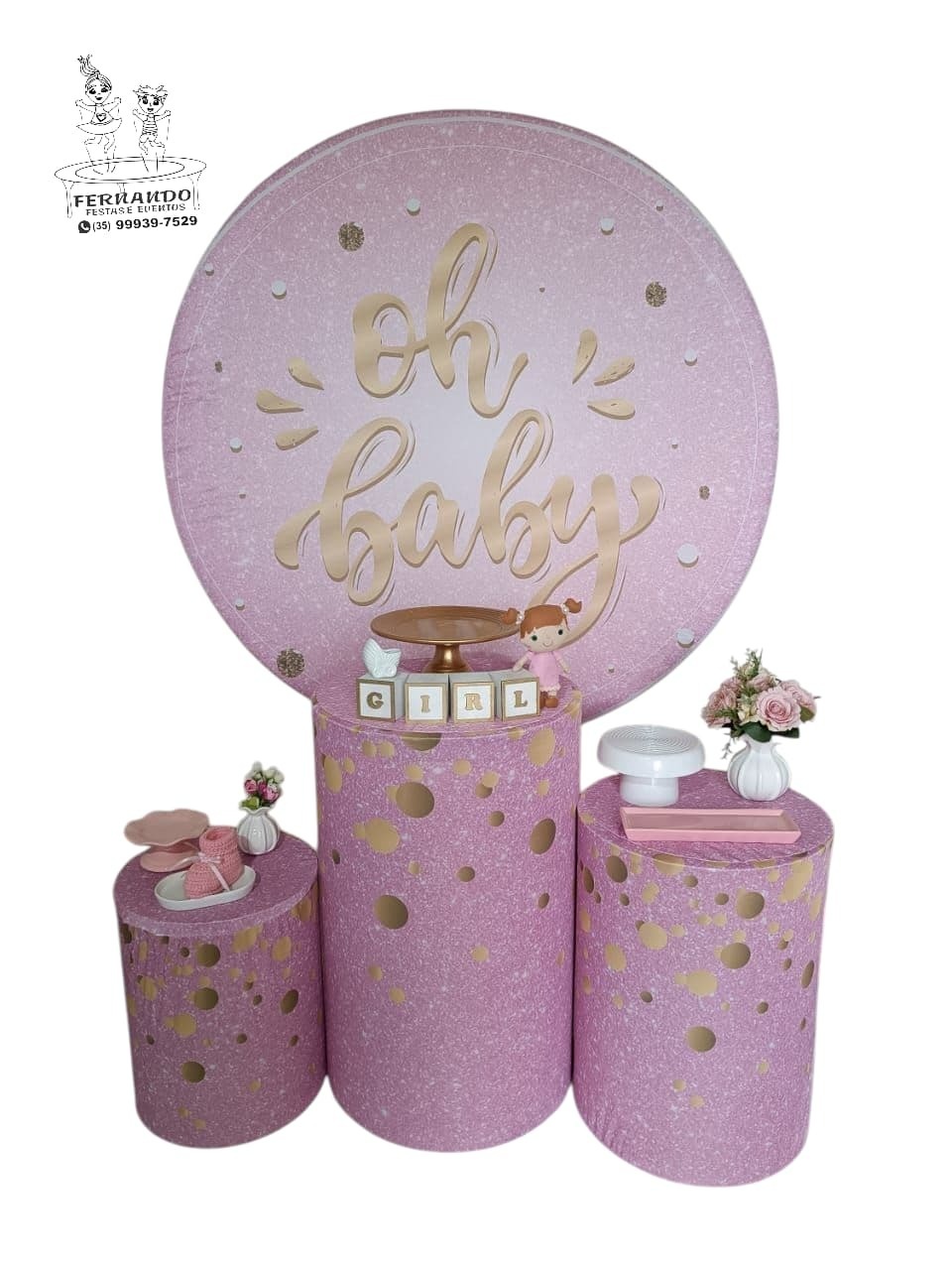 Kit Oh Baby (03) Rosa E Dourado  - FERNANDO FESTAS E EVENTOS
