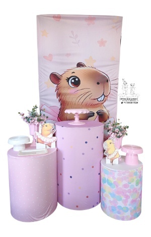 Kit Capivara Bailarina Rosa Painel Retangular - FERNANDO FESTAS E EVENTOS