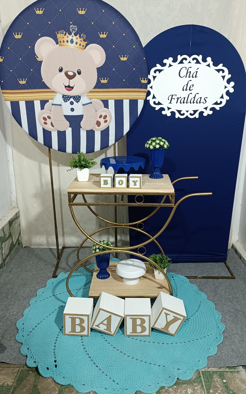 Kit Chá de Fralda Urso Coroa Azul 01 - FERNANDO FESTAS E EVENTOS