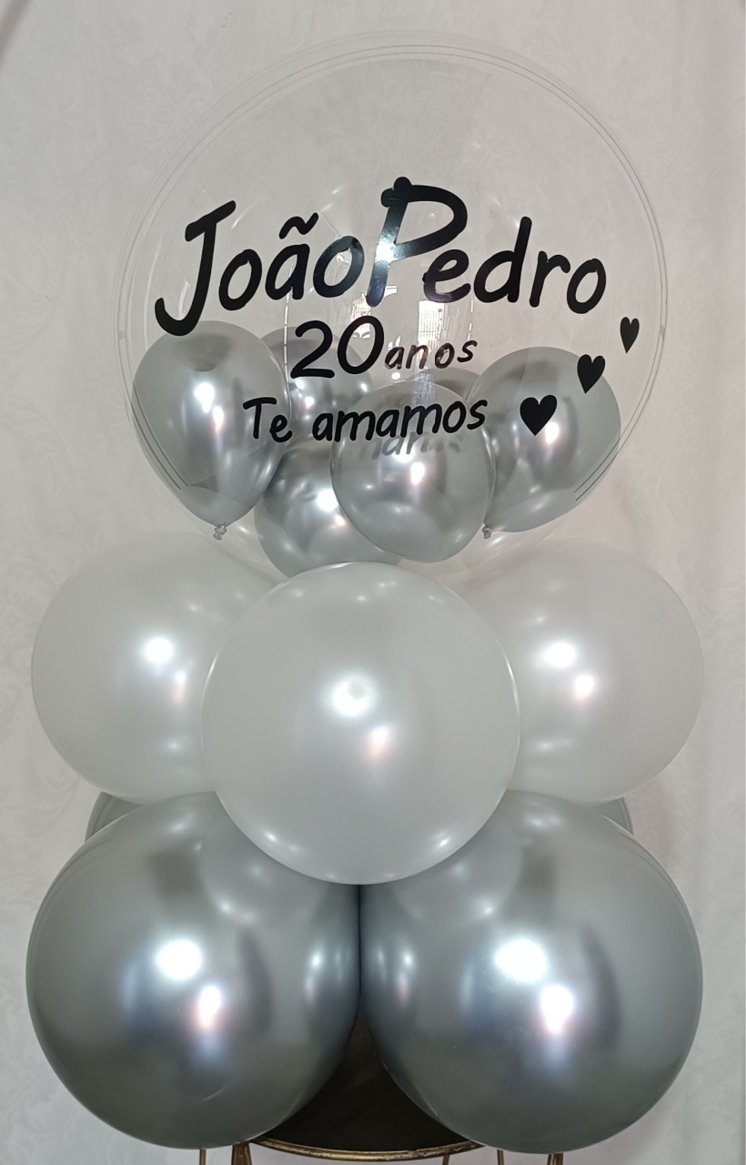 Balão Bubble Branco E Prata - FERNANDO FESTAS E EVENTOS