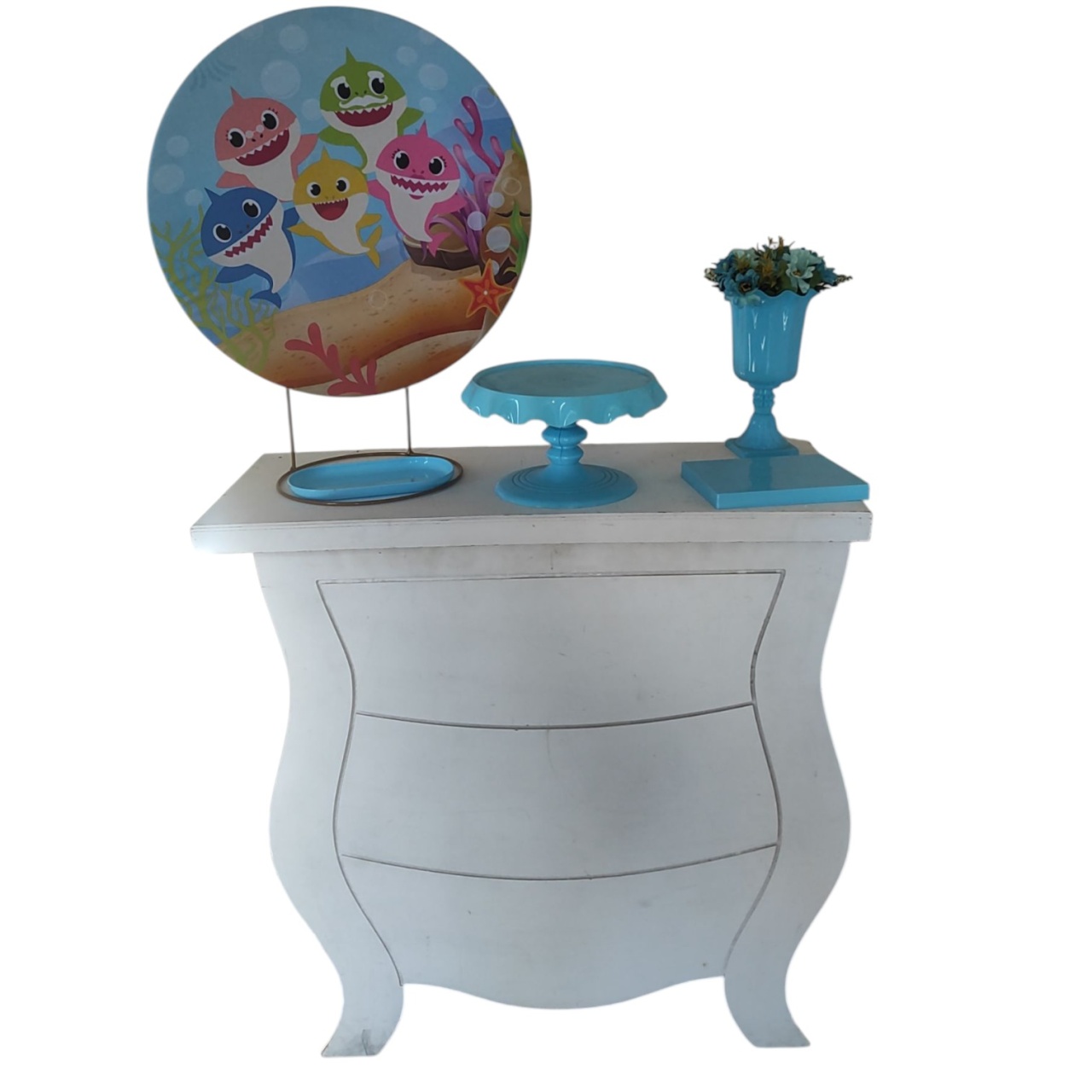 Mini Table Baby Shark  Azul 50 X 50 - FERNANDO FESTAS E EVENTOS