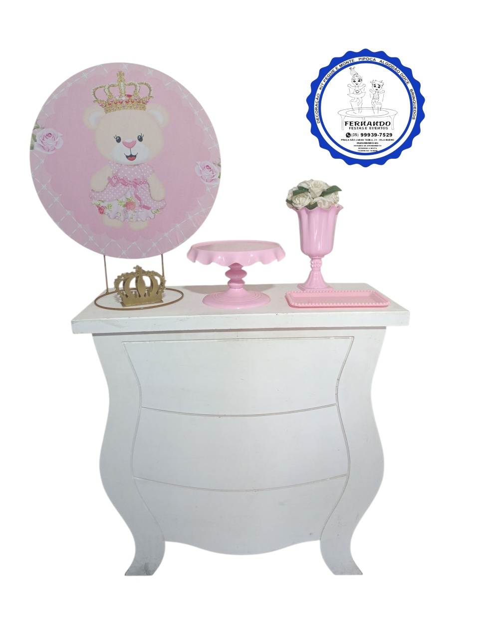 Mini Table Urso Rosa  - FERNANDO FESTAS E EVENTOS