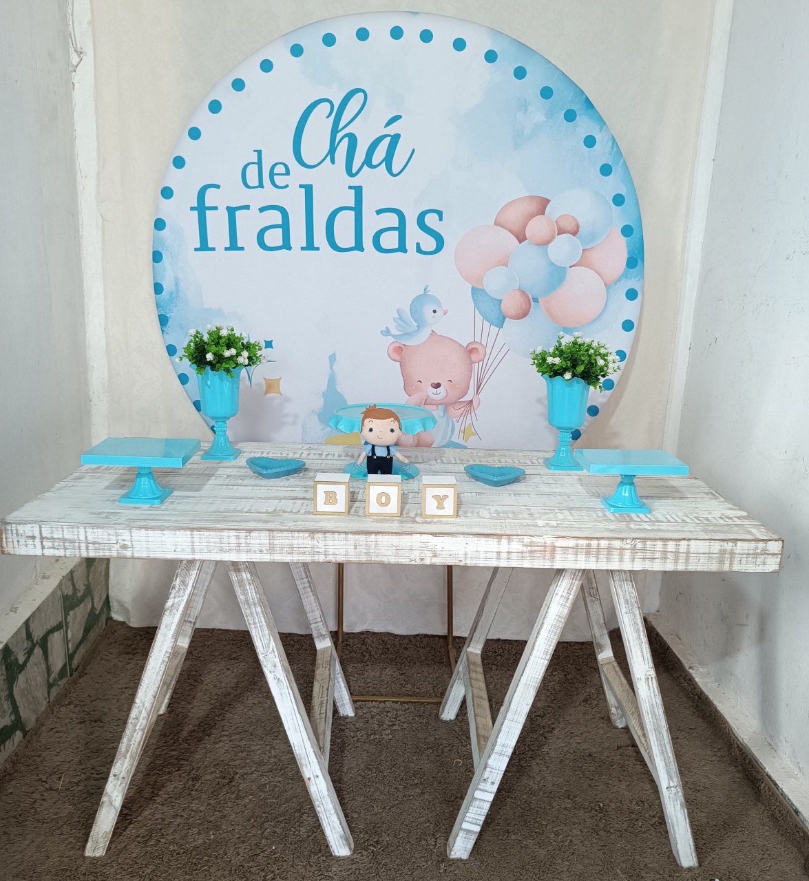 Chá de Fraldas Azul Mesa Cavalete  - FERNANDO FESTAS E EVENTOS