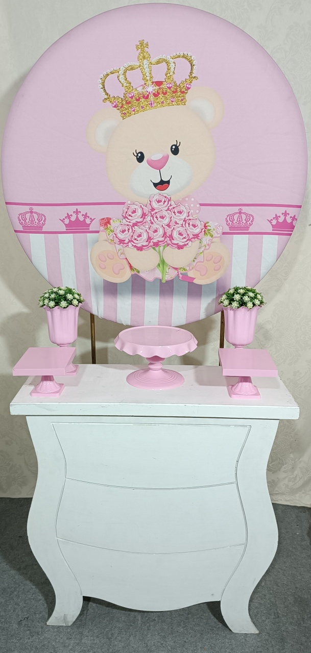 Mini Table Urso Coroa Rosa Um Metro - FERNANDO FESTAS E EVENTOS