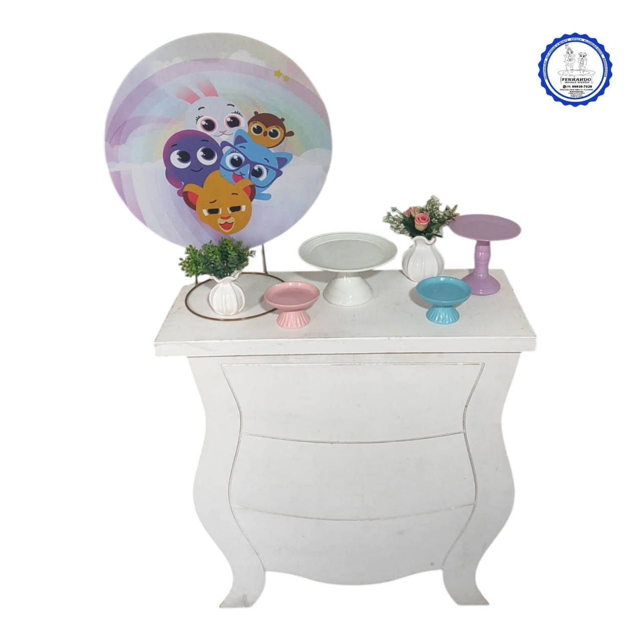 Mini Table Bolo Fofo Arco-Íris Candy 50X50  - FERNANDO FESTAS E EVENTOS