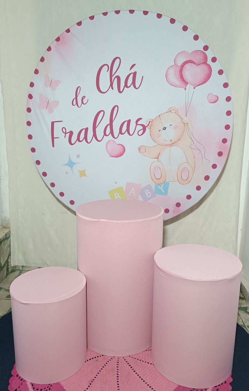 Chá de Fraldas Cilindros Rosa - FERNANDO FESTAS E EVENTOS