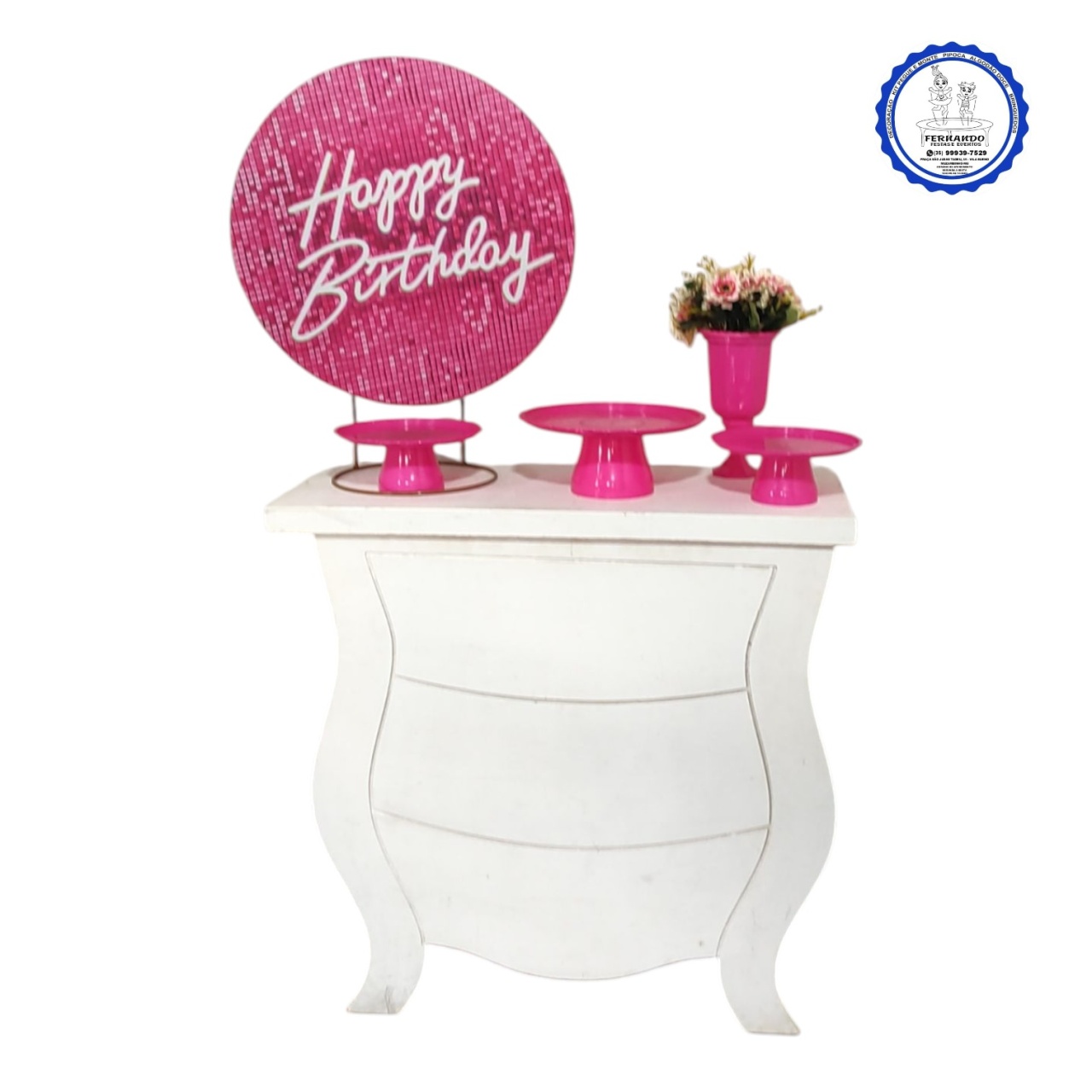 Mini Tablet Happy Birthday Rosa Forte 50 X 50 - FERNANDO FESTAS E EVENTOS