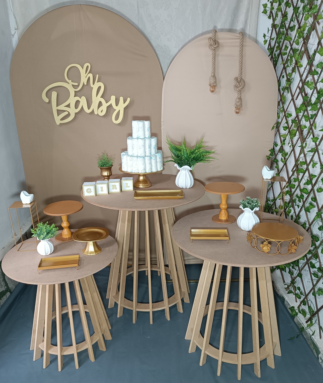 Kit Oh Baby Marrom Com Mesa Cone Ripada Girl  - FERNANDO FESTAS E EVENTOS
