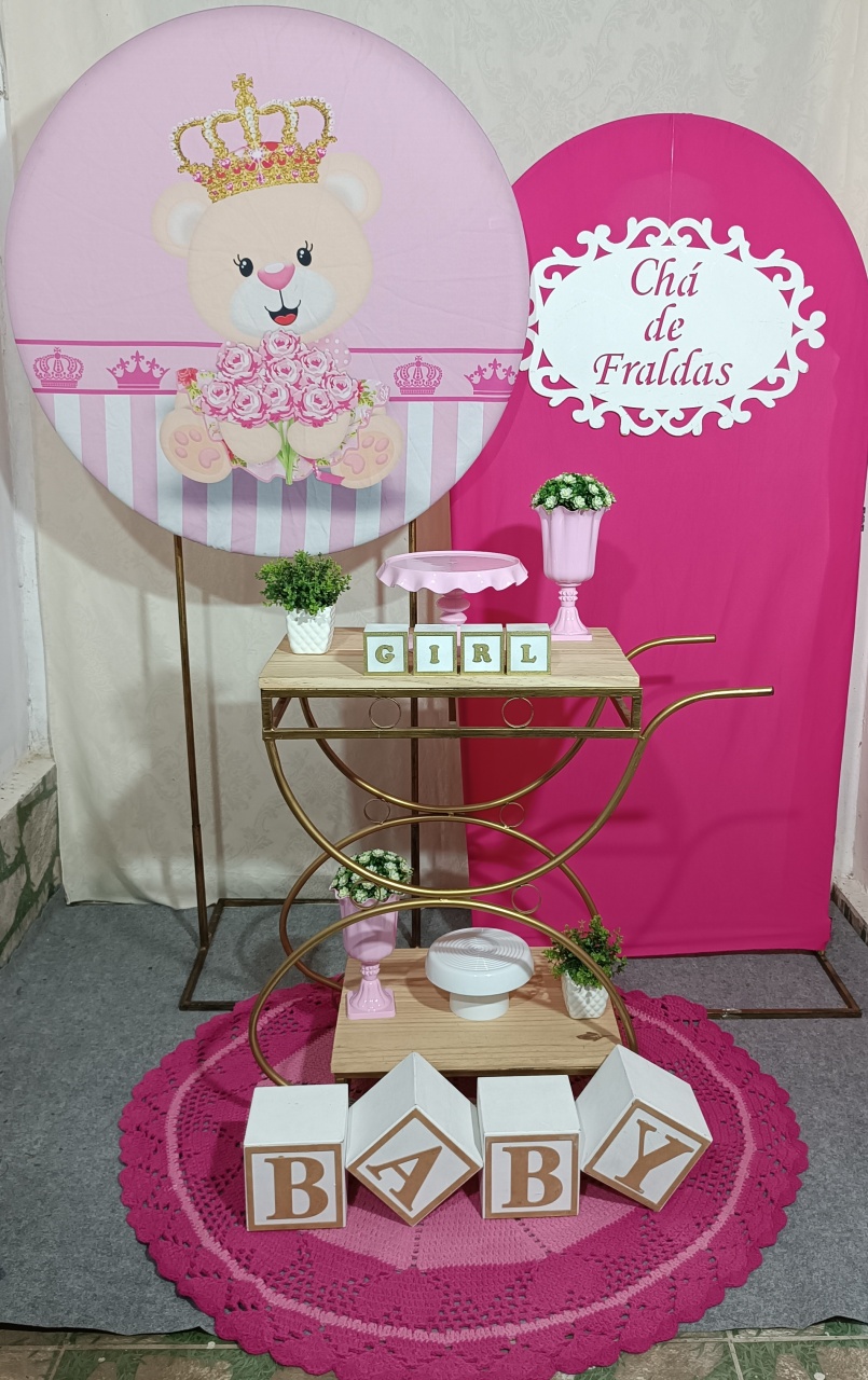 Kit Chá de Fralda Ursa Rosa Com Coroa (01) - FERNANDO FESTAS E EVENTOS