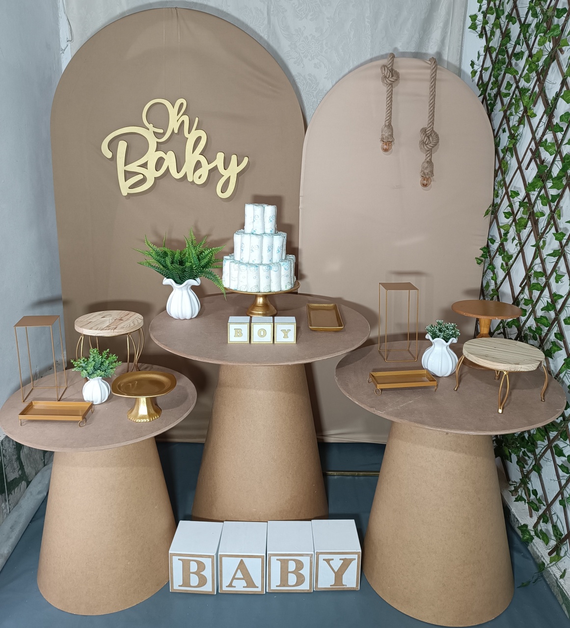 Kit Oh Baby Com Mesa Cone Tons Marrom Boy 02 - FERNANDO FESTAS E EVENTOS
