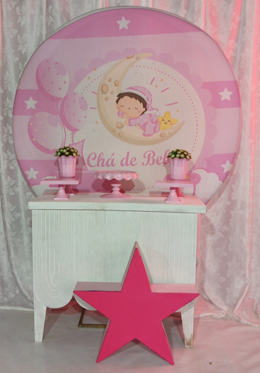 Kit Chá de Bebê Lua E Estrela Rosa 04 - FERNANDO FESTAS E EVENTOS