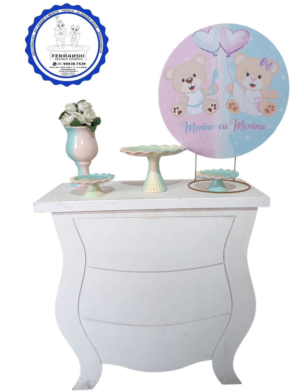 Mini Table Urso Menina Ou Menino 50 X 50 - FERNANDO FESTAS E EVENTOS