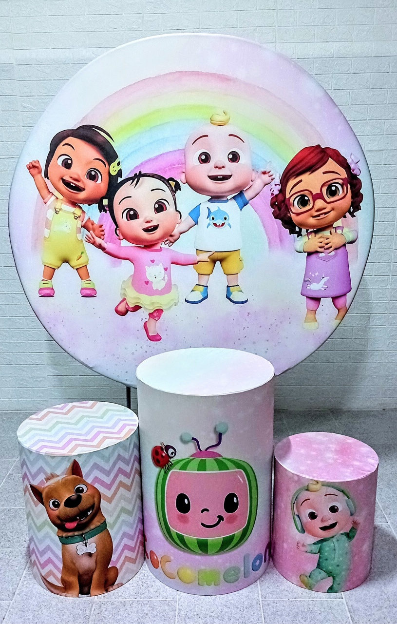 Cocomelon Kit Padrão 1 Com Capas de Cilindros Personalizadas   - Cassia Decore e Celebre